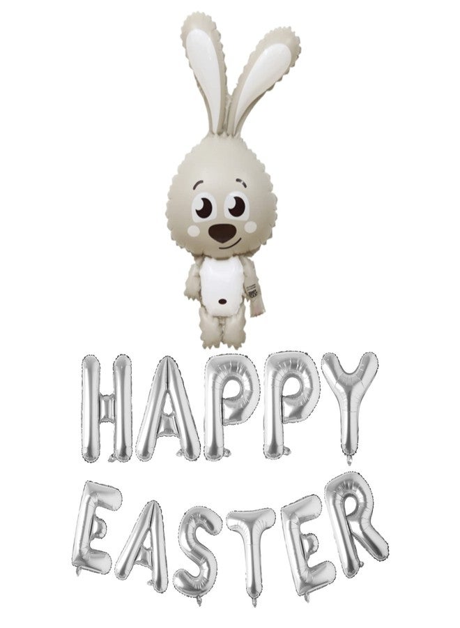Atpata Funky HAPPY EASTER Text 16 INCH Foil Balloon (Silver) - Image 1